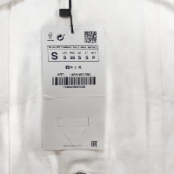 Zara Denim Jacket Unisex Size Small Distressed White/Cream Graffiti Printed - Picture 4 of 8